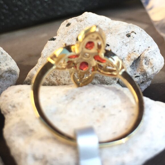 Tanzanian Ruby & White Zircon 9K Yellow Gold Ring Genuine Gemstones July - Picture 6 of 14